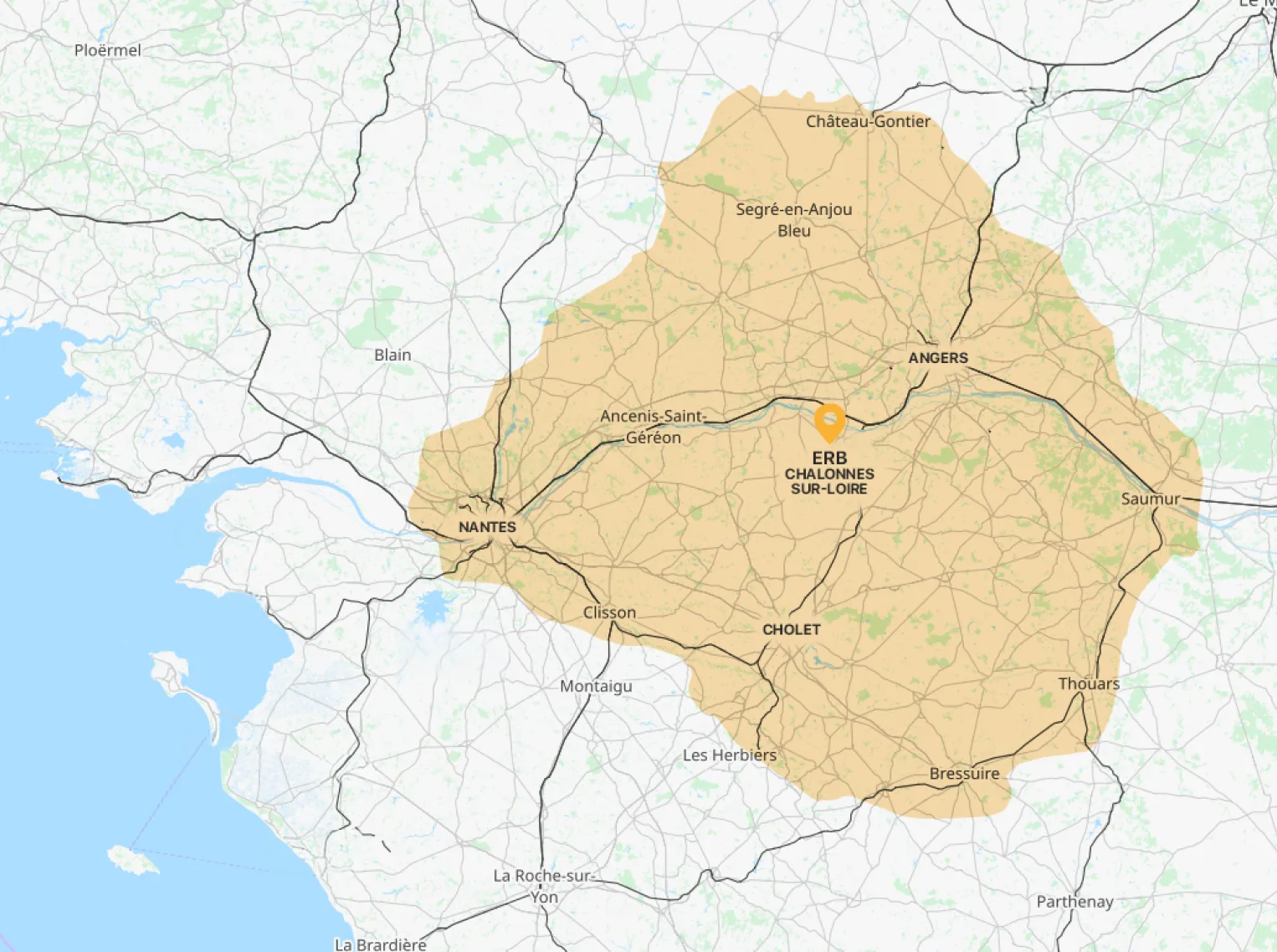 Zone d’intervention d’ERB autour de Chalonnes-sur-Loire
